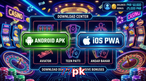 Main screen of 77Pk download page for PK players